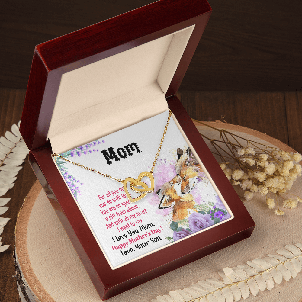 To My Mom Interlocking Hearts Necklace Gift for Her Mother from Son, Motivational Card Jewelry for Mommy, Mothers Day Gift Ideas 2026