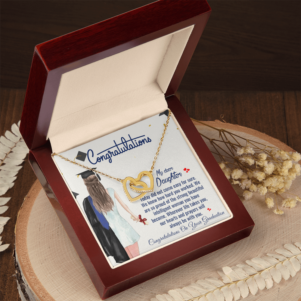 Congratulations My Dear Daughter, Graduation Interlocking Hearts Necklace Senior College Graduation Gifts for Her 2025 Women Friends Daughter Sister, Graduation Necklace for 5th Fifth 8th 6th College Law Middle High S Master Degree Nurse Phd Jewelry Gifts