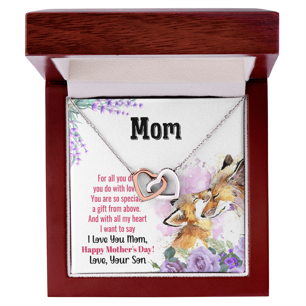 To My Mom Interlocking Hearts Necklace Gift for Her Mother from Son, Motivational Card Jewelry for Mommy, Mothers Day Gift Ideas 2026