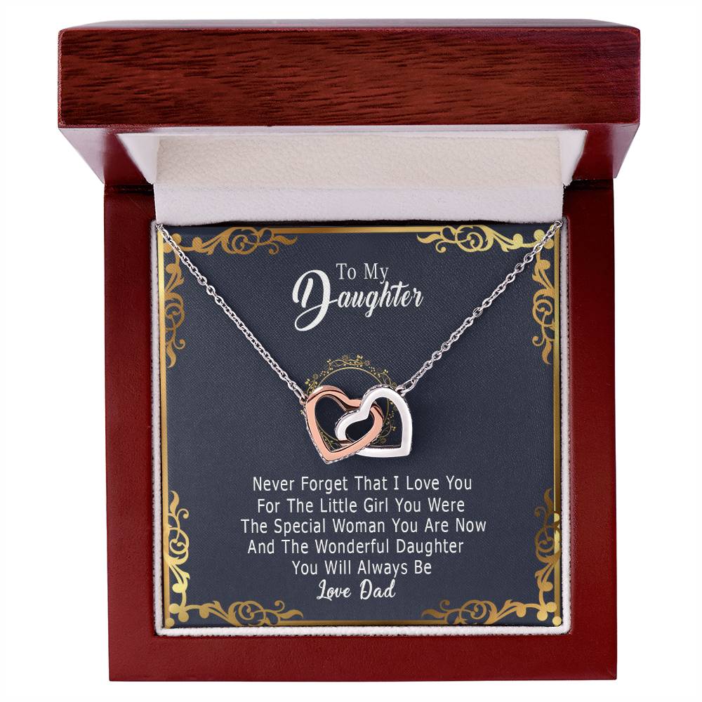 To My Daughter Interlocking Hearts Necklace from Dad, Daughter Gifts, Jewelry for Daughter, Father to Daughter Necklace with Message Card and Gift Box, Adult Daughter Birthday Gift Ideas, Christmas Gifts