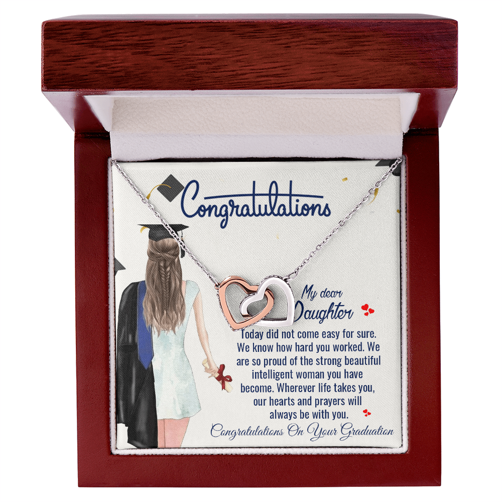 Congratulations My Dear Daughter, Graduation Interlocking Hearts Necklace Senior College Graduation Gifts for Her 2025 Women Friends Daughter Sister, Graduation Necklace for 5th Fifth 8th 6th College Law Middle High S Master Degree Nurse Phd Jewelry Gifts