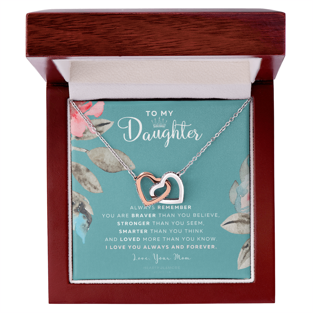 To My Daughter Necklace Gift from Mom, Beautiful Jewelry Box Birthday Graduation Christmas Gift for Daughter, Inspirational Message Card, Elegant Necklaces with Sentimental Message