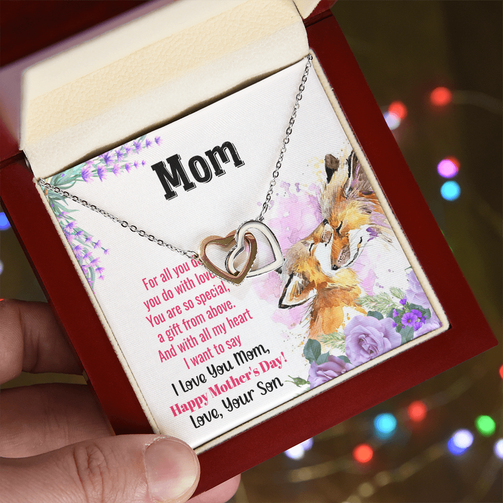 To My Mom Interlocking Hearts Necklace Gift for Her Mother from Son, Motivational Card Jewelry for Mommy, Mothers Day Gift Ideas 2026