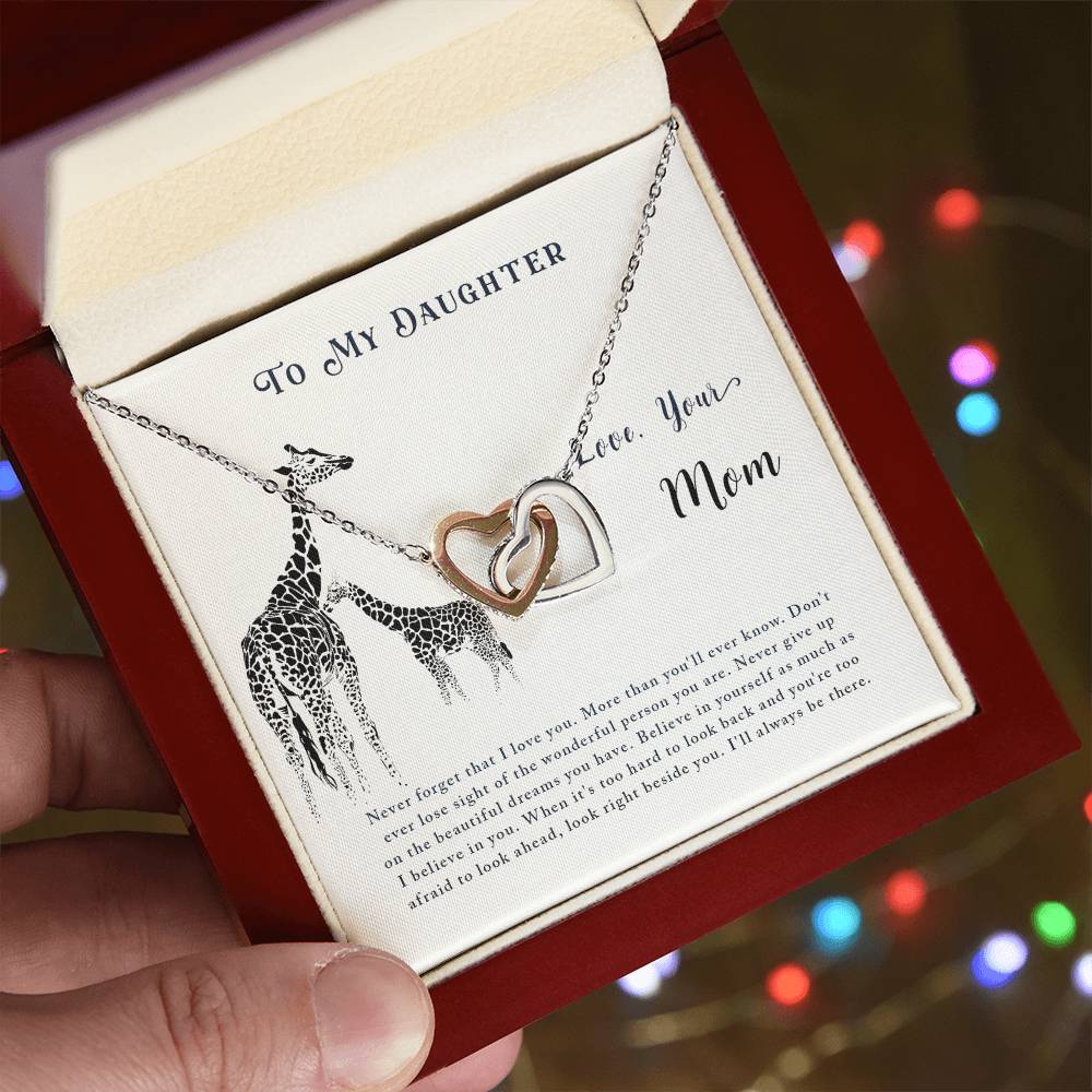 Daughter Gifts from Mom, Valentines Gifts for Daughter Kids Teen Girls, Interlocking Hearts Necklace to My Daughter from Mommy, Christmas, Graduation, Birthday Gifts for Teenage Girls
