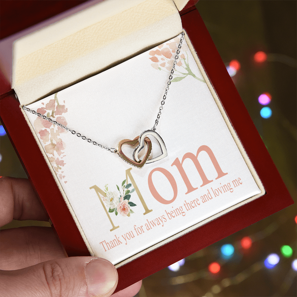 Mom Interlocking Hearts Necklace Gift From Daughter, Motivational Card Necklace for Mommy, Christmas Birthday Present, 2026 Mothers Day Gift Ideas, Jewelry for Her