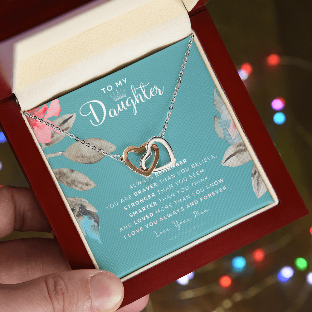 To My Daughter Necklace Gift from Mom, Beautiful Jewelry Box Birthday Graduation Christmas Gift for Daughter, Inspirational Message Card, Elegant Necklaces with Sentimental Message