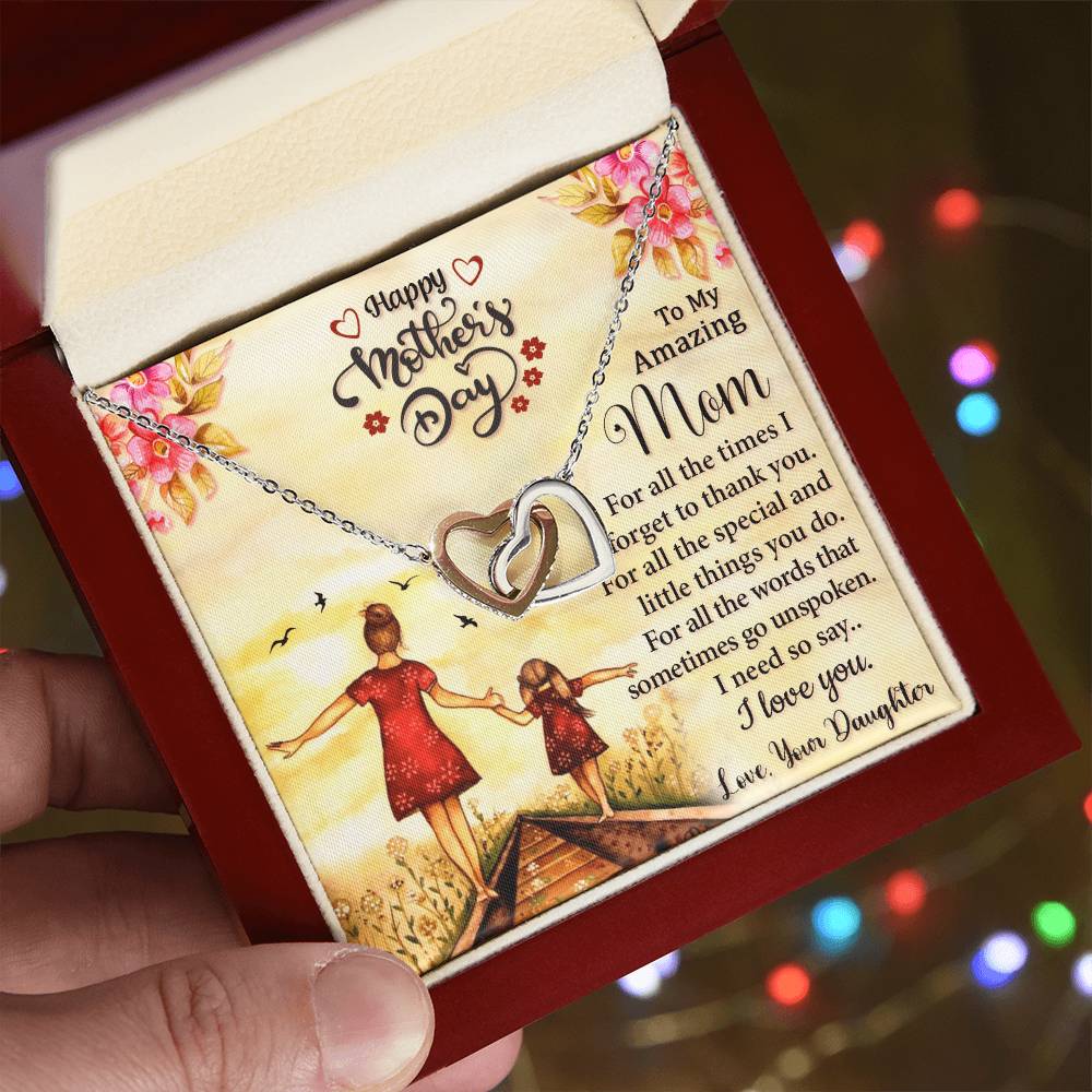To My Mom Necklace – Happy Mother's Day Gift, Daughter Gift for Mom, Emotional Message Card Jewelry