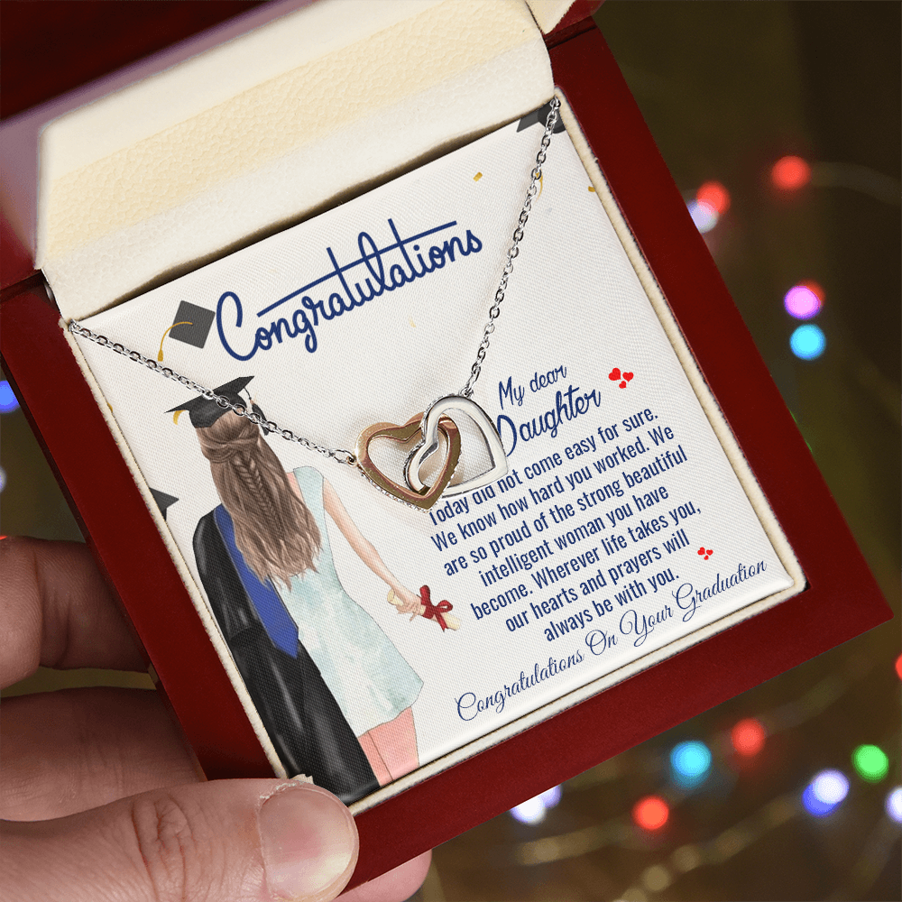 Congratulations My Dear Daughter, Graduation Interlocking Hearts Necklace Senior College Graduation Gifts for Her 2025 Women Friends Daughter Sister, Graduation Necklace for 5th Fifth 8th 6th College Law Middle High S Master Degree Nurse Phd Jewelry Gifts