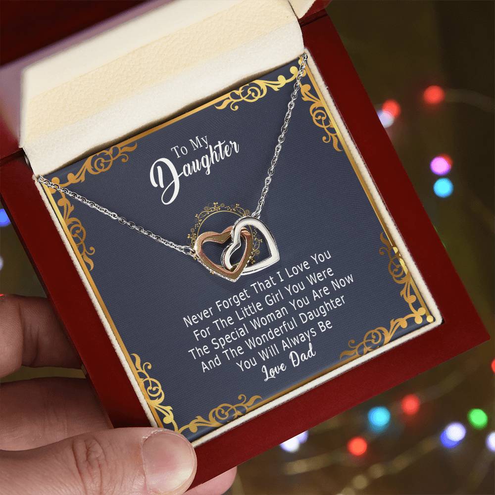 To My Daughter Interlocking Hearts Necklace from Dad, Daughter Gifts, Jewelry for Daughter, Father to Daughter Necklace with Message Card and Gift Box, Adult Daughter Birthday Gift Ideas, Christmas Gifts