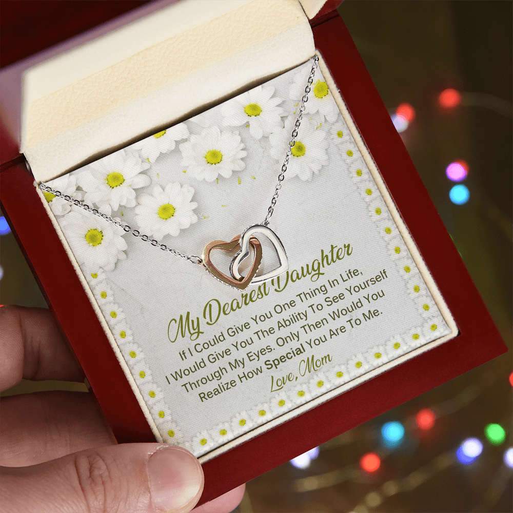 To My Dearest Daughter Meaningful Message Card Jewelry Box, Gift for Daughter's Birthday Graduation, Thoughtful for Her from Mom, Elegant Necklaces with Sentimental Message