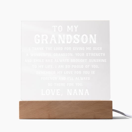 Grandson Gift, To My Grandson Acrylic Square Plaque, Grandson Gift from Nana, Graduation Gift for Him, Grandson Birthday, Grandson 18th Birthday, Gifts Ideas From Grandparents