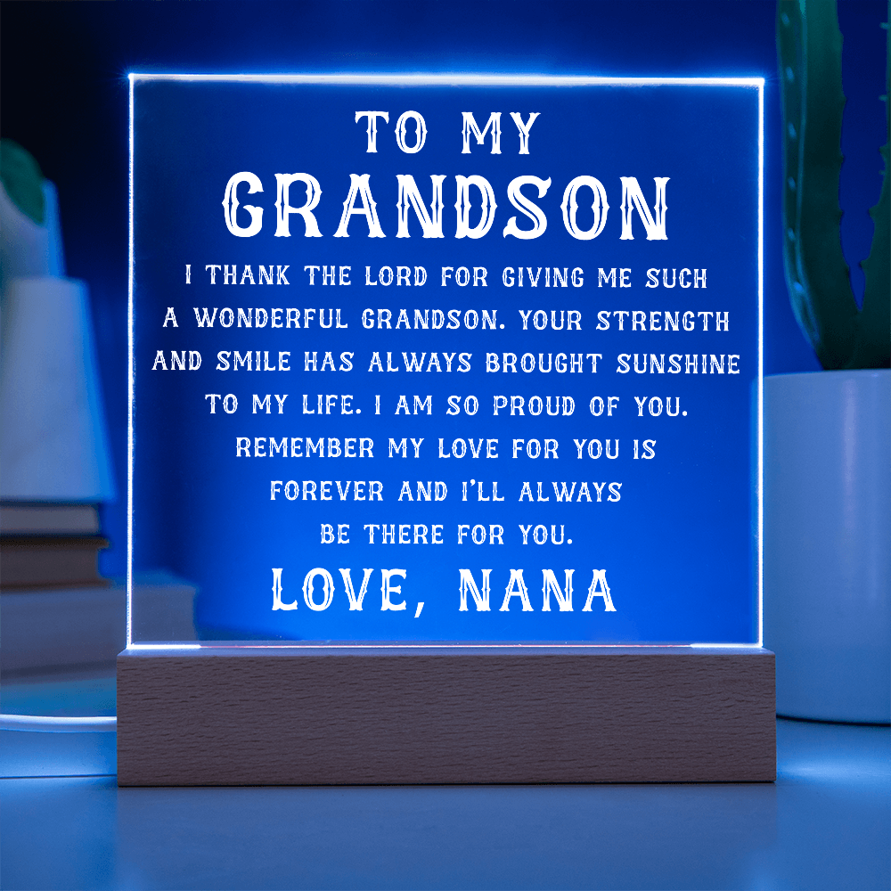 Grandson Gift, To My Grandson Acrylic Square Plaque, Grandson Gift from Nana, Graduation Gift for Him, Grandson Birthday, Grandson 18th Birthday, Gifts Ideas From Grandparents