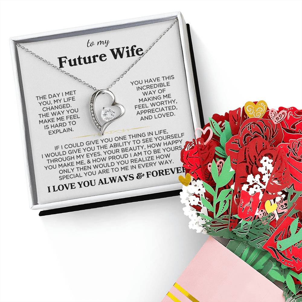 To My Future Wife Necklace With Heartfelt Message & Elegant Box, Valentines Gifts For Her, Sentimental Jewelry Gift For Bride-to-be, Fiance, Soulmate On Birthday, Anniversary, Wedding Anniversary Romantic Gifts for Her