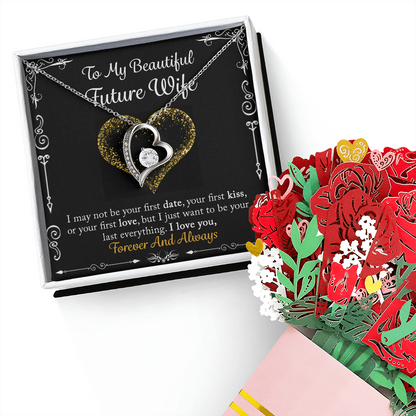 To My Beautiful Future Wife Necklace From Husband, To My Wife Forever Love Necklace & Sweetest Devotion Flower Bouquet, Soulmate Necklace For Women, Future Wife Jewelry, Birthday, Christmas, Valentine Gifts For Girlfriend Message Card