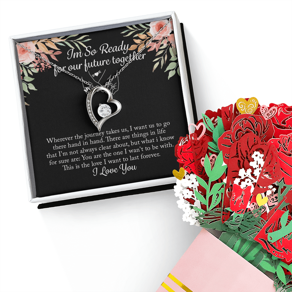 I'm So Ready for Our Future Together Forever Love Necklace & Sweetest Devotion Flower Bouquet, To My Future Wife Necklace, Promise Necklace For Her, Fiance Gifts For Her, Birthday Gifts For Future Wife With Message Card, Bride To Be Gifts