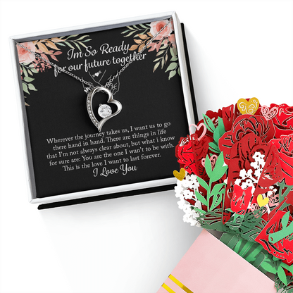 I'm So Ready for Our Future Together Forever Love Necklace & Sweetest Devotion Flower Bouquet, To My Future Wife Necklace, Promise Necklace For Her, Fiance Gifts For Her, Birthday Gifts For Future Wife With Message Card, Bride To Be Gifts