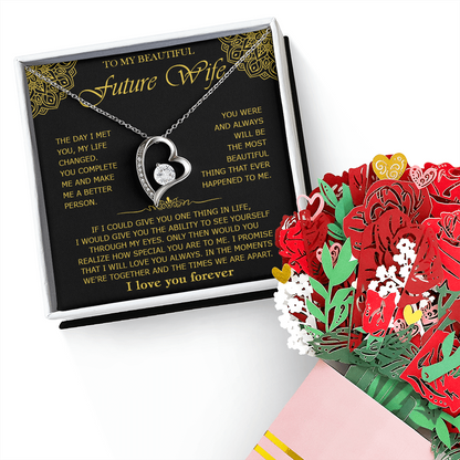 To My Future Wife Necklace With Heartfelt Message & Elegant Box, Valentines Gifts For Her, Sentimental Jewelry Gift For Bride-to-be, Fiance, Soulmate On Birthday, Anniversary and Christmas Gift Ideas