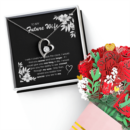 To My Future Wife Forever Love Necklace, Wife Necklace From Husband To My Wife Necklace Soulmate Necklace For Women Future Wife Jewelry Birthday Christmas Valentine's gifts For Girlfriend Message Card & LED Box, Romantic Gifts For Her