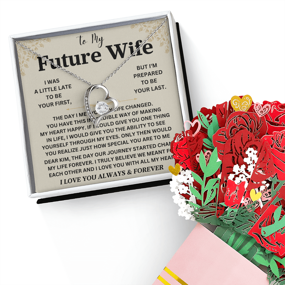 To My Future Wife Necklace, Engagement Gifts For Fiance, Future Wife Jewelry Forever Love Necklace & Sweetest Devotion Flower Bouquet, Bride To Be Gifts, Fiance Gifts For Her, Beautiful Soulmate Jewelry On Christmas
