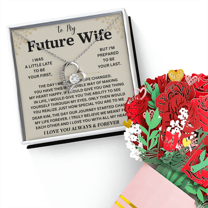 To My Future Wife Necklace, Engagement Gifts For Fiance, Future Wife Jewelry Forever Love Necklace & Sweetest Devotion Flower Bouquet, Bride To Be Gifts, Fiance Gifts For Her, Beautiful Soulmate Jewelry On Christmas