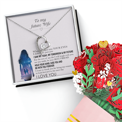 To My Future Wife Necklace, Only Then Would You Realize How Special You Are to Me, Gift for Fiancée Romantic Soulmate Jewelry, Forever Love Necklace & Sweetest Devotion Flower Bouquet, Romantic Gifts for Her, Anniversary and Christmas Gift Ideas