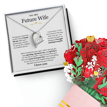 To My Future Wife Necklace From Husband, Soulmate Necklace For Women Future Wife Jewelry Birthday Christmas Valentine's gifts For Girlfriend Message Card & LED Box, Anniversary Present For Wifey