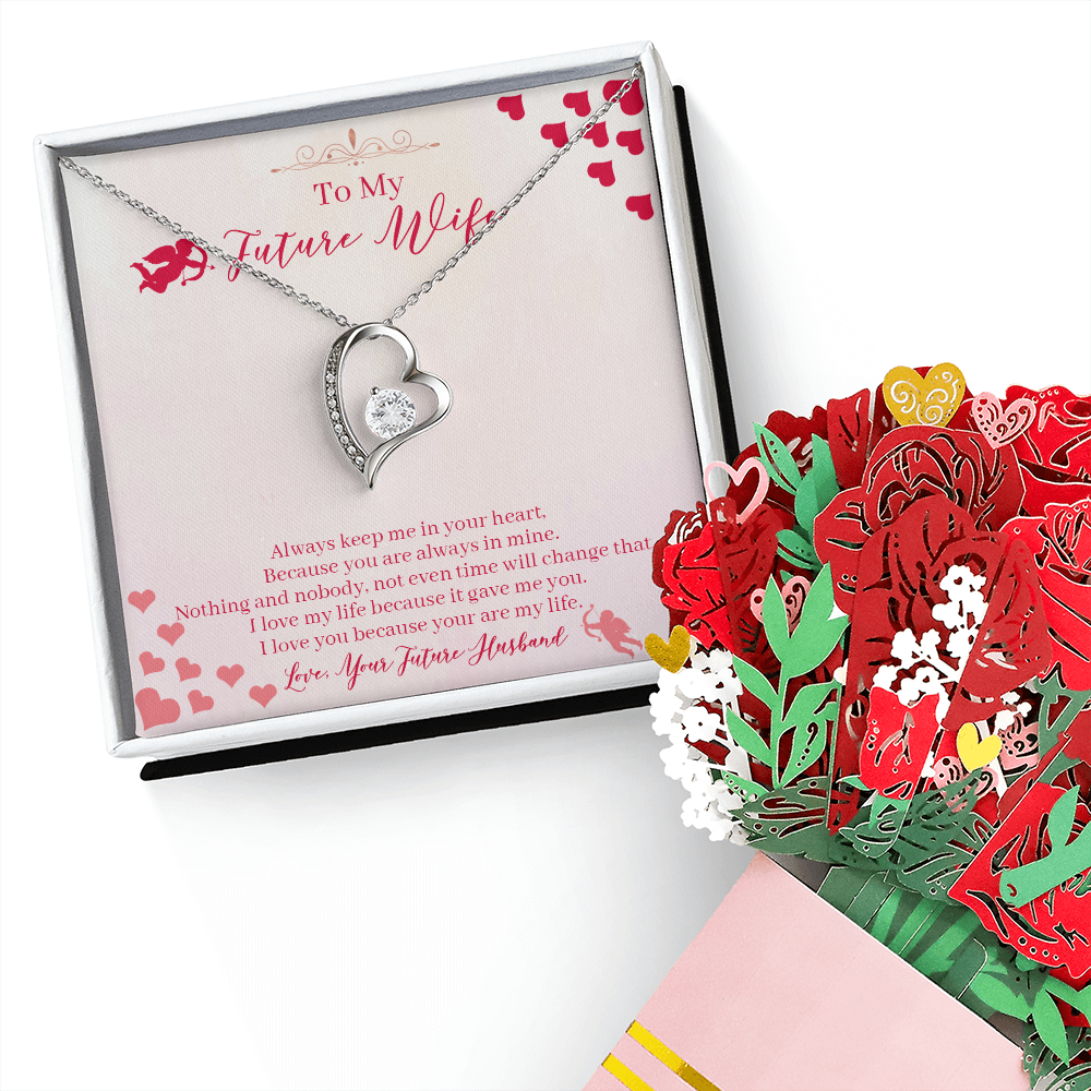To My Future Wife Necklace, Engagement Gifts For Fiance, Future Wife Jewelry Forever Love Necklace & Sweetest Devotion Flower Bouquet, Bride To Be Gifts, Fiance Gifts For Her, Beautiful Soulmate Jewelry On Christmas