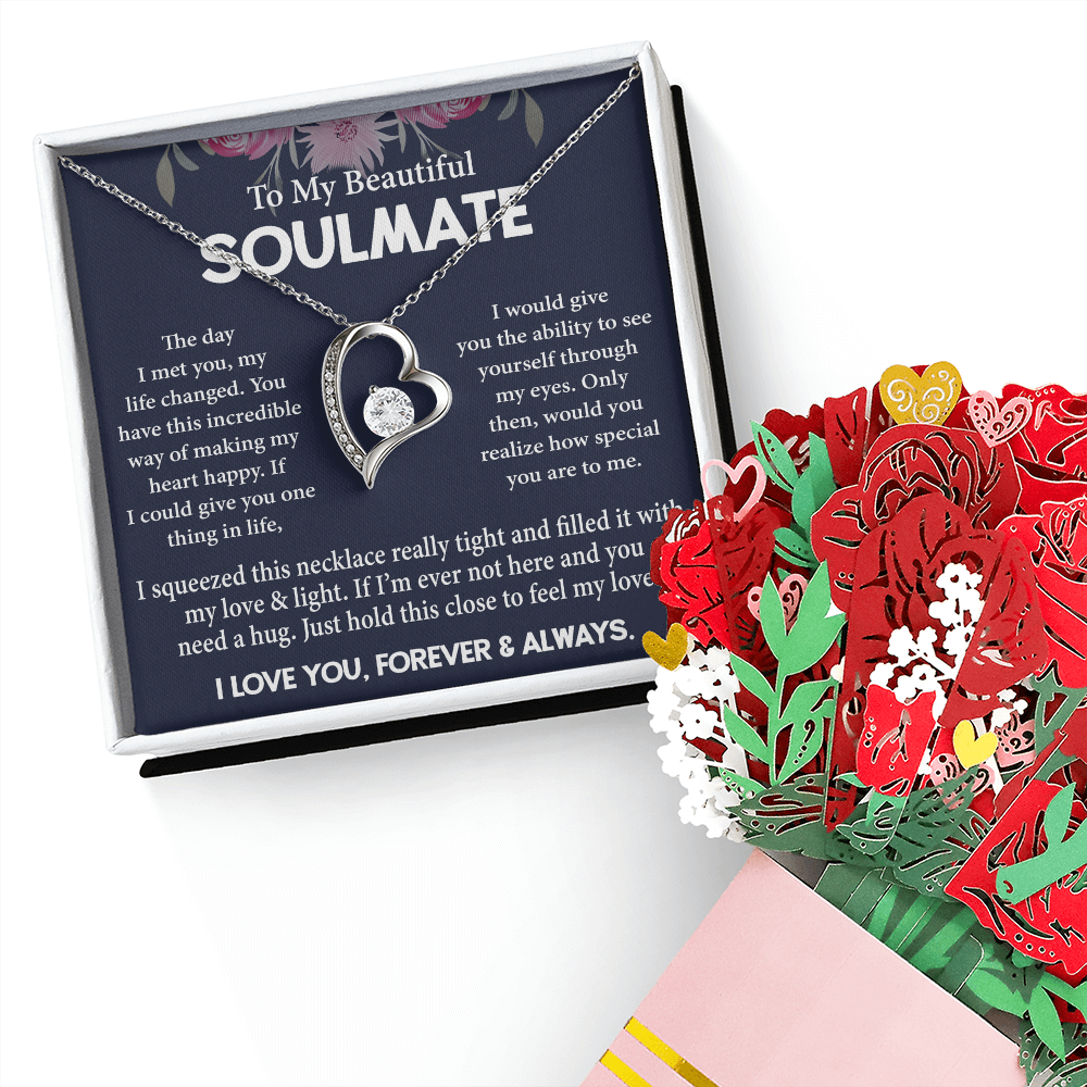 To My Beautiful Soulmate Necklace Valentine Gift For Wife Romantic Jewelry For Her My Future Wife Gift Forever Love Necklace & Sweetest Devotion Flower Bouquet, Romantic Gifts for Her, Anniversary and Christmas Gift Ideas, Soulmate On Birthday