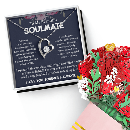 To My Beautiful Soulmate Necklace Valentine Gift For Wife Romantic Jewelry For Her My Future Wife Gift Forever Love Necklace & Sweetest Devotion Flower Bouquet, Romantic Gifts for Her, Anniversary and Christmas Gift Ideas, Soulmate On Birthday