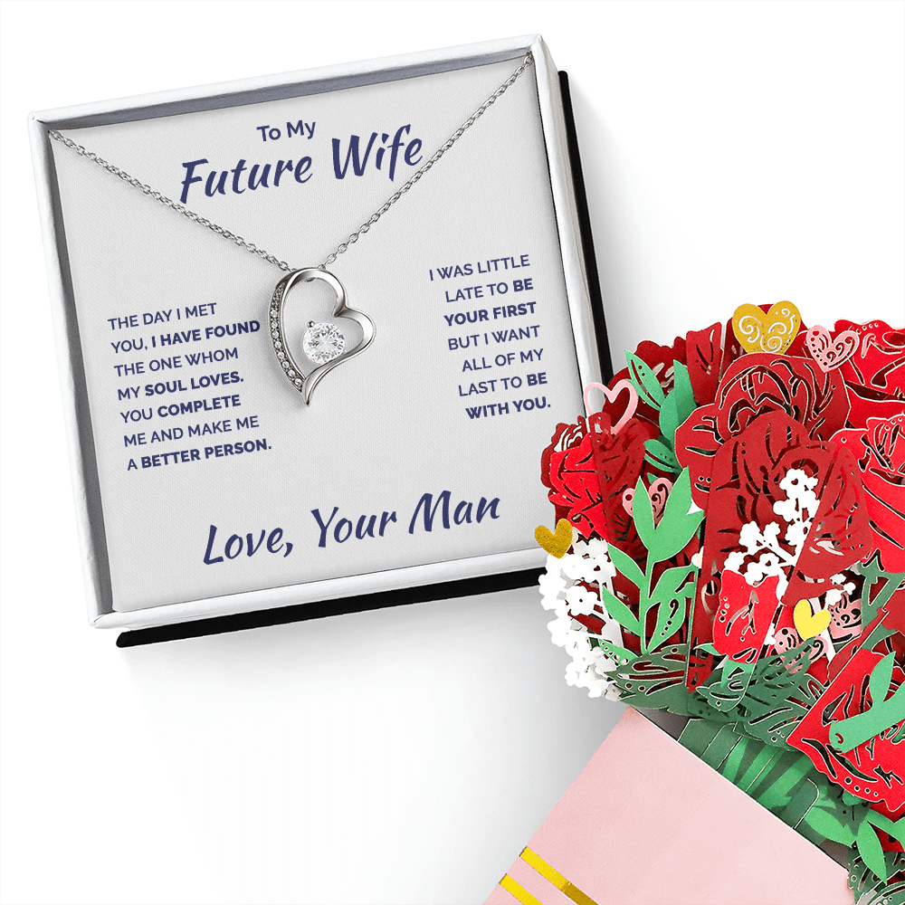 To My Future Wife Necklace With Heartfelt Message & Elegant Box, Valentines Gifts For Her from Husband, Sentimental Jewelry Gift For Bride-to-be, Fiance, Soulmate On Birthday, Anniversary and Christmas Gift Ideas, I Found You The One, Love Your Man