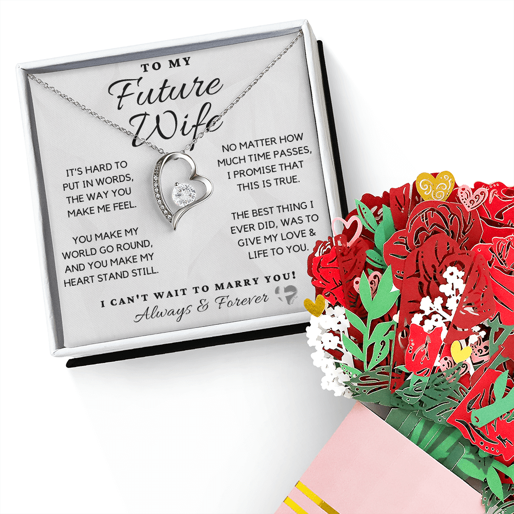 To My Future Wife Can't Wait To Marry You, Gift for Fiancée Romantic Soulmate Jewelry, Forever Love Necklace & Sweetest Devotion Flower Bouquet, Romantic Gifts for Her, Anniversary and Christmas Gift Ideas