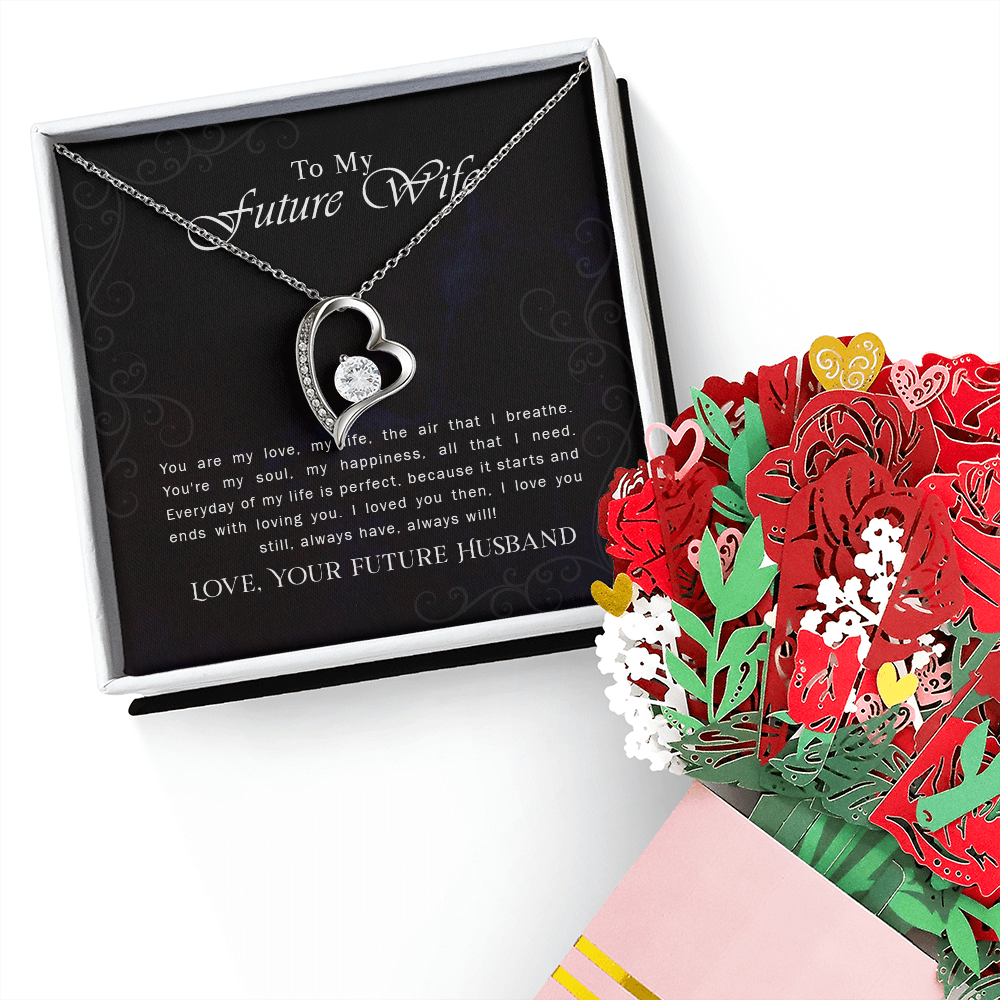 To My Future Wife Forever Love Necklace & Sweetest Devotion Flower Bouquet Gifts, Love Your Future Husband, Gift for Future Wife, Fiancee Valentine's Day, Fiance, Soulmate On Birthday, Anniversary, Wedding Anniversary Romantic Gifts for Her