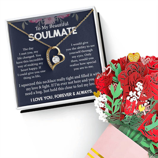 To My Beautiful Soulmate Necklace Valentine Gift For Wife Romantic Jewelry For Her My Future Wife Gift Forever Love Necklace & Sweetest Devotion Flower Bouquet, Romantic Gifts for Her, Anniversary and Christmas Gift Ideas, Soulmate On Birthday