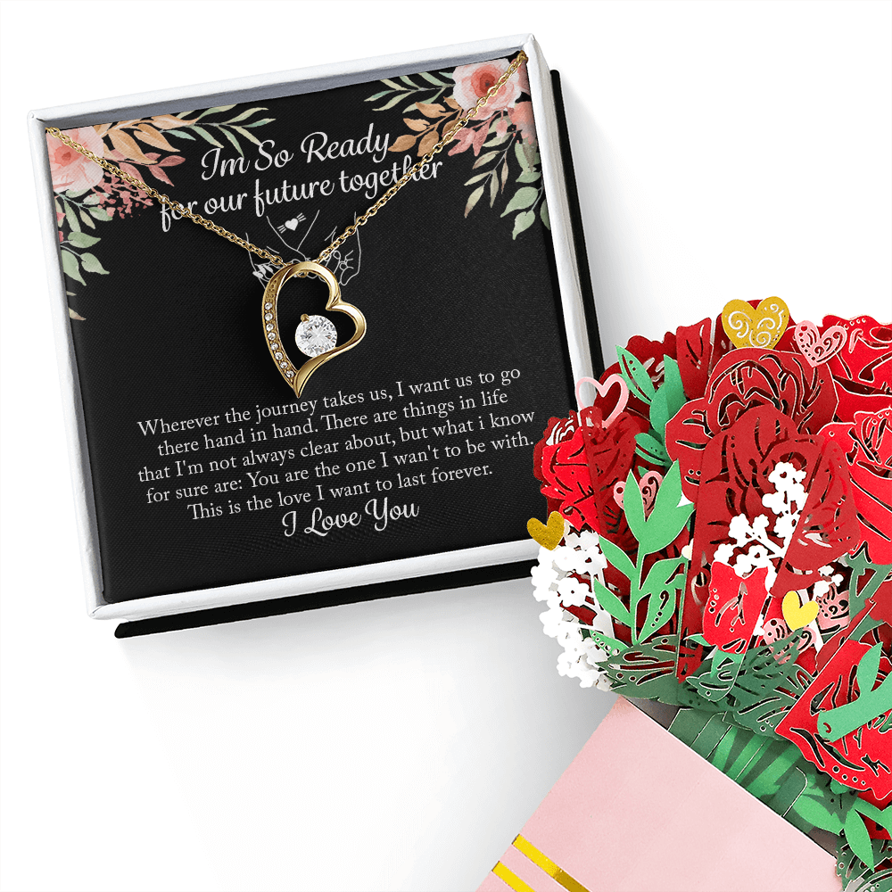 I'm So Ready for Our Future Together Forever Love Necklace & Sweetest Devotion Flower Bouquet, To My Future Wife Necklace, Promise Necklace For Her, Fiance Gifts For Her, Birthday Gifts For Future Wife With Message Card, Bride To Be Gifts