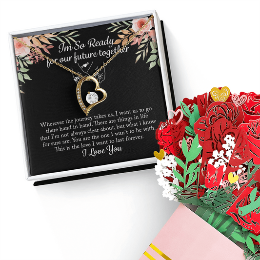 I'm So Ready for Our Future Together Forever Love Necklace & Sweetest Devotion Flower Bouquet, To My Future Wife Necklace, Promise Necklace For Her, Fiance Gifts For Her, Birthday Gifts For Future Wife With Message Card, Bride To Be Gifts