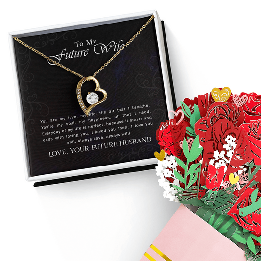 To My Future Wife Forever Love Necklace & Sweetest Devotion Flower Bouquet Gifts, Love Your Future Husband, Gift for Future Wife, Fiancee Valentine's Day, Fiance, Soulmate On Birthday, Anniversary, Wedding Anniversary Romantic Gifts for Her