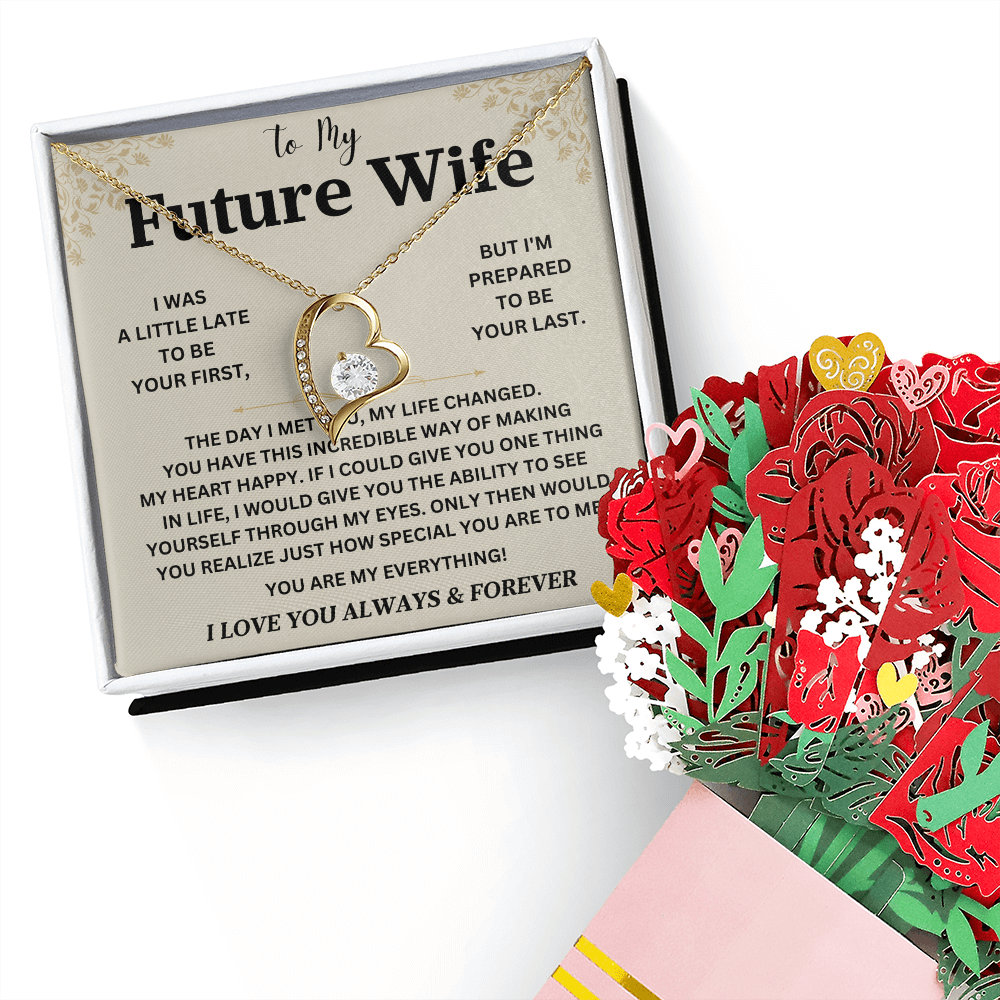 To My Future Wife Necklace With Heartfelt Message & Elegant Box, Valentines Gifts For Her, Sentimental Jewelry Gift For Bride to be, Fiance, Soulmate On Birthday, Anniversary Present For Wife, I Love You Always & Forever