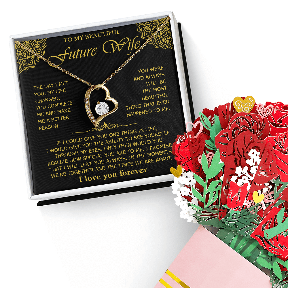 To My Future Wife Necklace With Heartfelt Message & Elegant Box, Valentines Gifts For Her, Sentimental Jewelry Gift For Bride-to-be, Fiance, Soulmate On Birthday, Anniversary and Christmas Gift Ideas