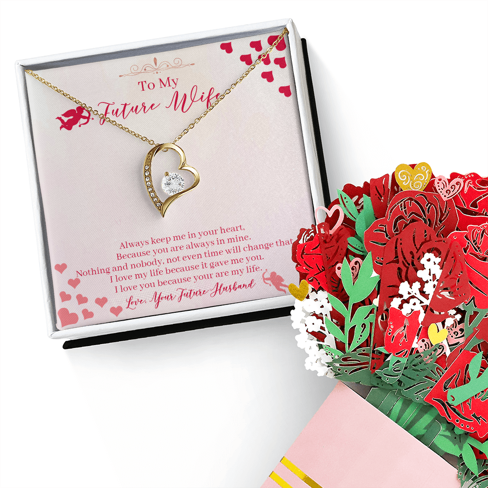 To My Future Wife Necklace, Engagement Gifts For Fiance, Future Wife Jewelry Forever Love Necklace & Sweetest Devotion Flower Bouquet, Bride To Be Gifts, Fiance Gifts For Her, Beautiful Soulmate Jewelry On Christmas