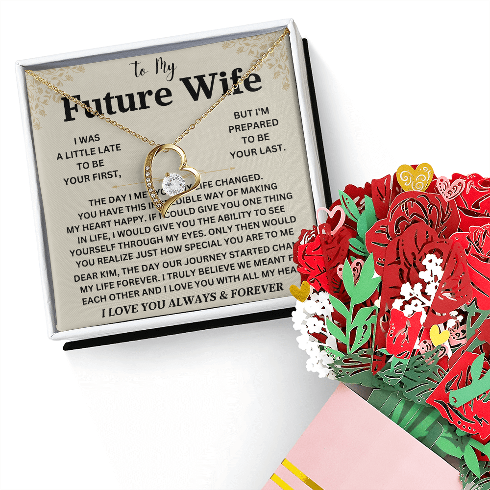 To My Future Wife Necklace, Engagement Gifts For Fiance, Future Wife Jewelry Forever Love Necklace & Sweetest Devotion Flower Bouquet, Bride To Be Gifts, Fiance Gifts For Her, Beautiful Soulmate Jewelry On Christmas