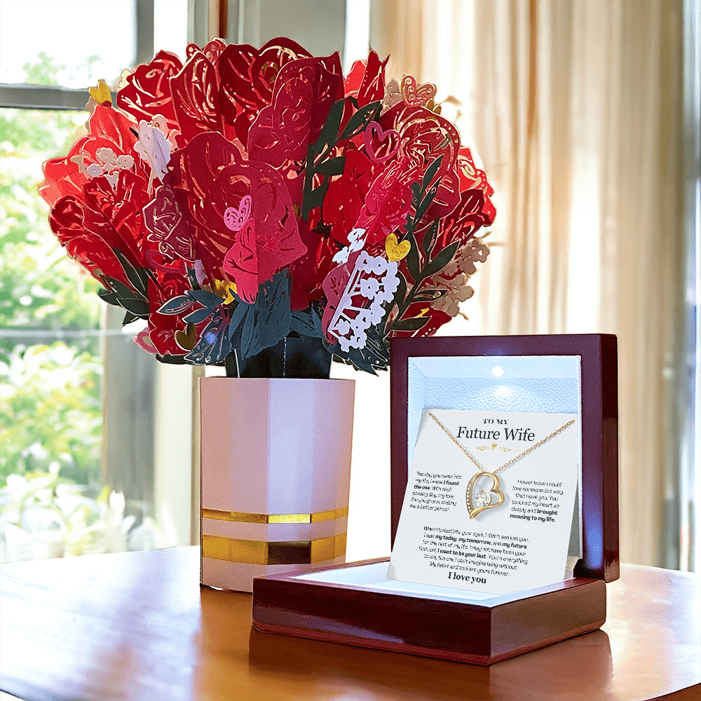 To My Future Wife Necklace From Husband, Soulmate Necklace For Women Future Wife Jewelry Birthday Christmas Valentine's gifts For Girlfriend Message Card & LED Box, Anniversary Present For Wifey
