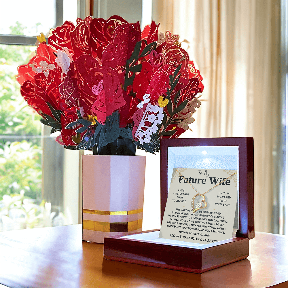 To My Future Wife Necklace With Heartfelt Message & Elegant Box, Valentines Gifts For Her, Sentimental Jewelry Gift For Bride to be, Fiance, Soulmate On Birthday, Anniversary Present For Wife, I Love You Always & Forever