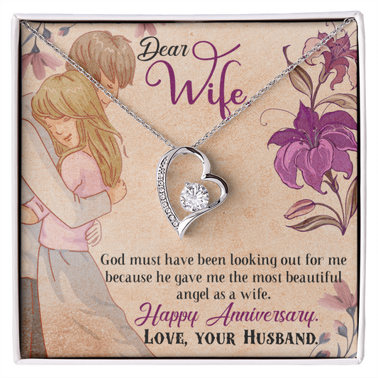Dear Wife Happy anniversary - Love Your Husband Necklace, Best wish for wife, Cute Neckless for Wife, Diamond Neckless, Couple Necklace Set, Gold Woman Name Jewelry, Personalized Anniversary Gift for Wife