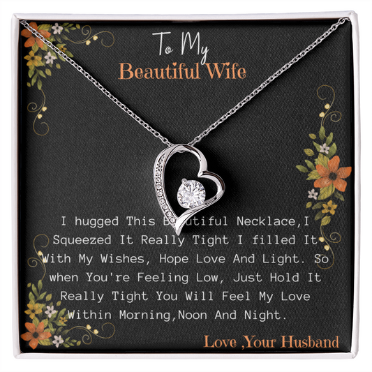 Gift For My Wife, Romantic Wife Gift, Wife Birthday Surprise, Romantic Gift for Wife, White Gold Pendant, To My Wife Necklace With Message Card, Wife Birthday Gift, Love Symbol  Neckless for wifey