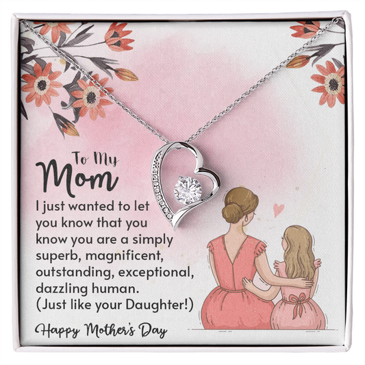 To My Mom Happy Mothers Day Gift Ideas, Mothers Day Gifts For Mom From Daughter Mother Necklace For Women New Mom Gifts Birthday Christmas Gifts With Heartfelt Message & Lighted Box, Just Like Your Daughter Present