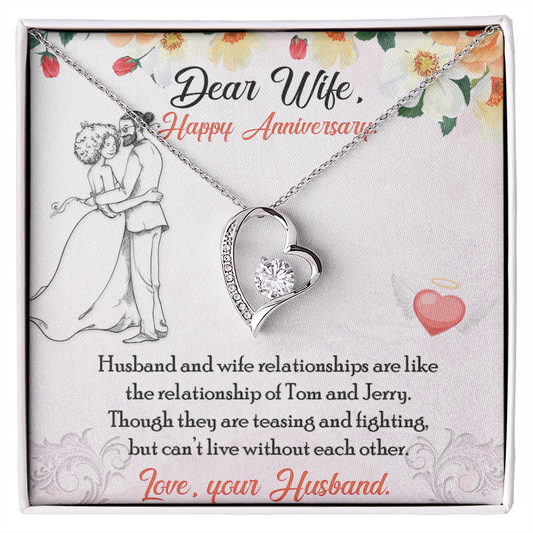Dear Wife Happy Anniversary - Double Hearts - Love Your Husband, White Gold Name Necklace, anniversary necklace for wife, Anniversary Gift For Wife from Husband, Romantic Neckless for wifey