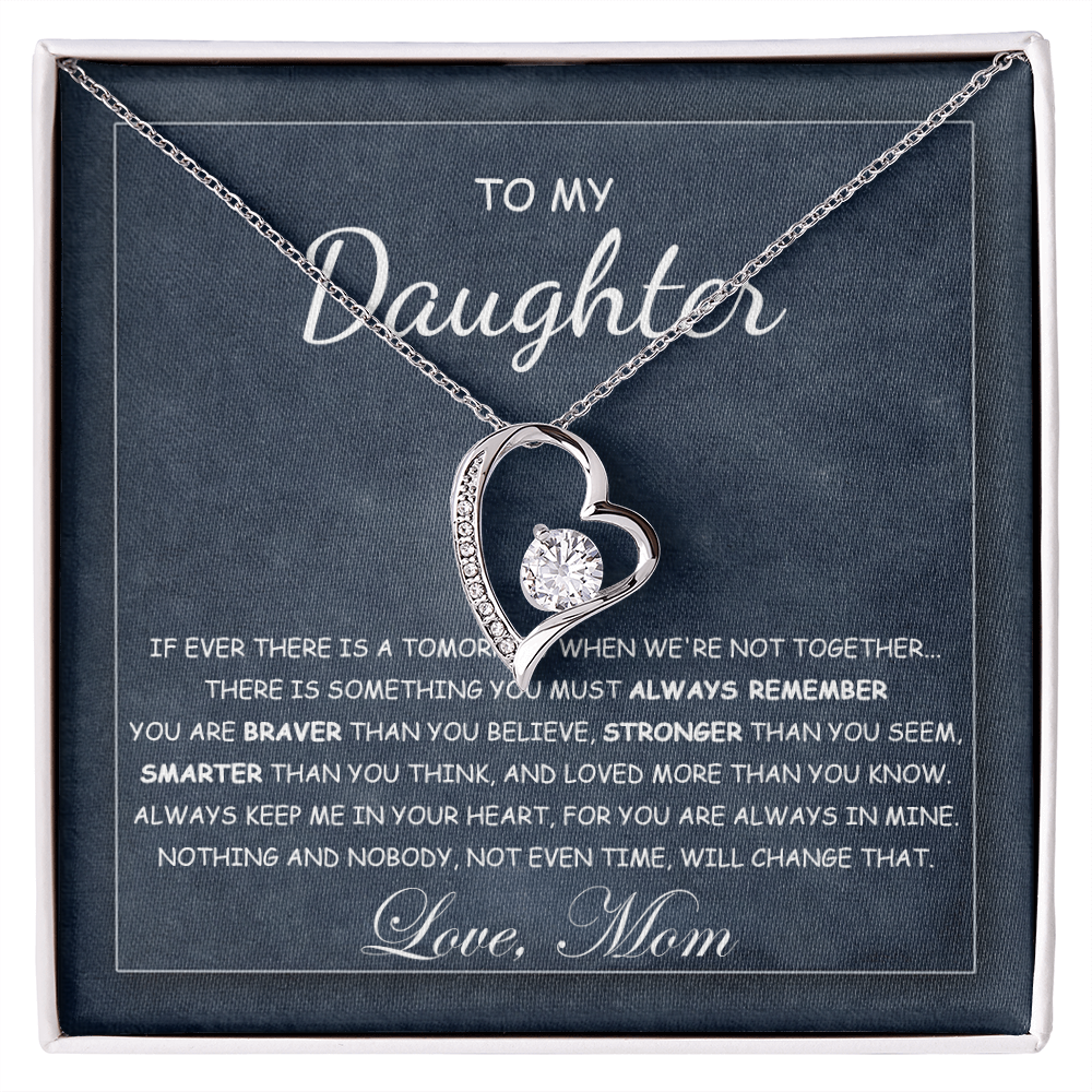 To My Daughter Necklace From Best Mom With Heartfelt Message, Daughter Birthday Present From Mama, Jewelry Gifts For Graduation for Her From Mom or Daddy, 14K Pendant Forever Love Necklace