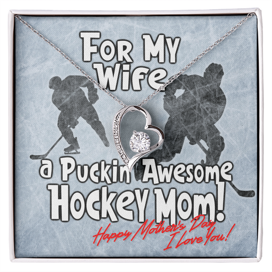 Puckin' Awesome Hockey Mom - Happy Mothers Day - I Love You! - White Gold Name Necklace - to My Wife Necklace - Valentines Day Gifts for Wife - Customize Couple Necklace - Valentine's Day Gift