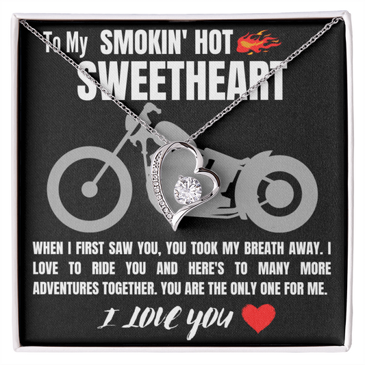 To My SMOKIN' HOT SWEETHEART I Love You - Biker - To My Beautiful Wife Necklace Boxed Jewellery - To My Wife Necklace With Message Card - Gift for Sweet Heart