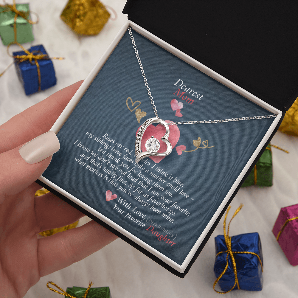 Dearest Mom Forever Love Necklace Gift From Daughter, 2026 Mothers Day Gifts for Mommy, Motivational Card Jewelry Gift for Her